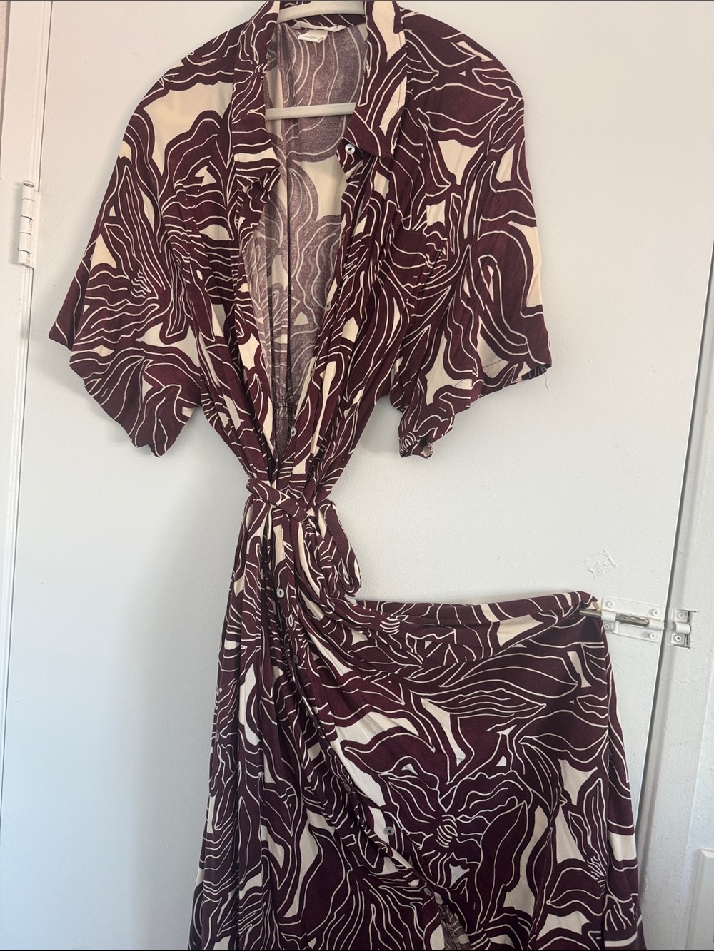 H&M Burgundy and Cream Patterned Maxi Dress